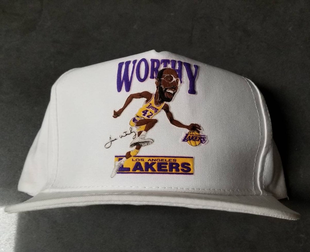 Los Angeles Lakers Vintage 80s Three Stripe Trucker Snapback Hat - 1987-1988 NBA Championship - White and Purple - One Size 