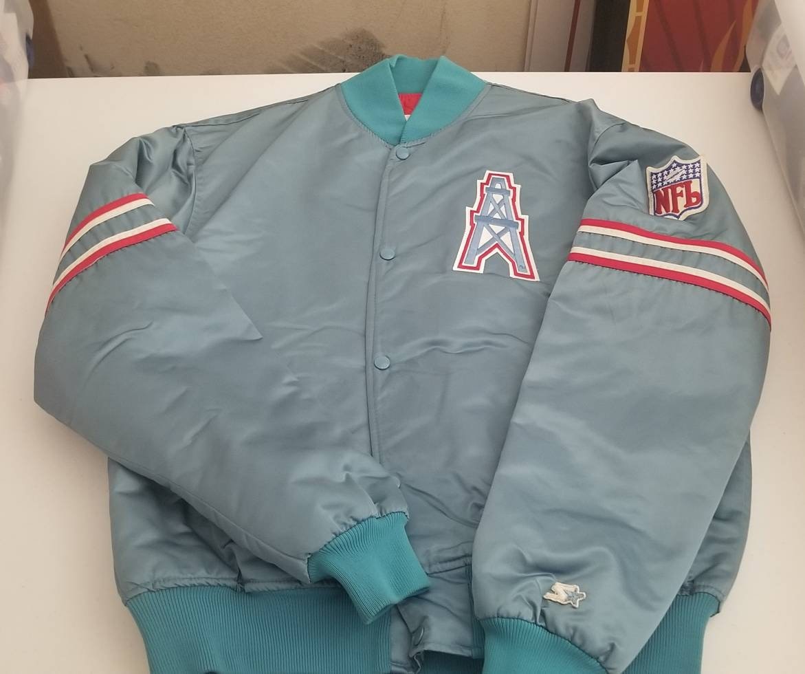 Vintage 1980s Houston Oilers Satin Bomber Spell Out - S