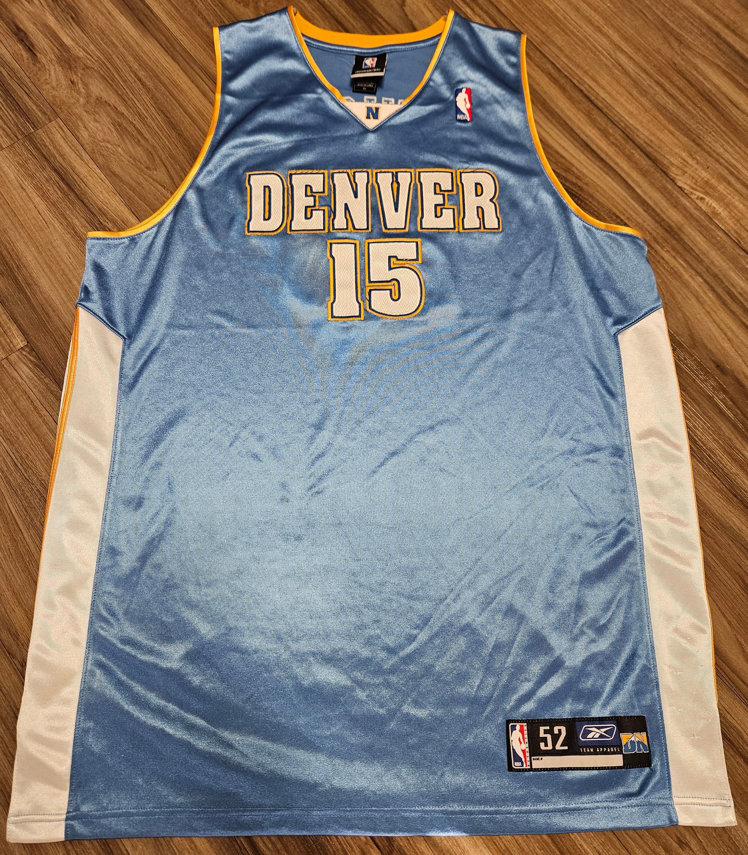 NBA Denver Nuggets Carmelo Anthony 15 Reebok White Blue Sewn Jersey Men XL  +2