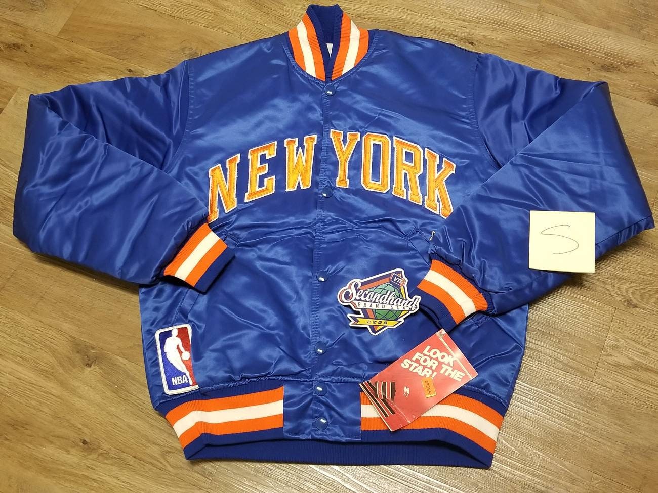 Shop Starter New York Knicks Remix Satin Jacket LS130459-NYK blue