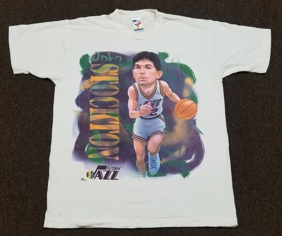 Youth Mitchell & Ness John Stockton Gray Utah Jazz Hardwood Classics King  of the Court Player T-Shirt 