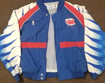 VINTAGE 90s New Jersey Nets Satin Jacket Size XXL NBA Blue Red Basketball.  Measures 31” pit to pit 22” pit to sleeve cuff and 30” top of shoulder to  for Sale in