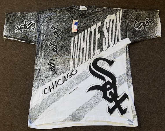1991 XL Chicago white Sox shirt,90s white sox shirt,XL white sox shirt,white sox AOP shirt,vintage white sox shirt