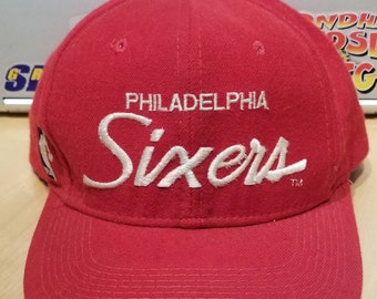 Used Philadelphia 76ers hat,vintage 76ers hat,90s 76ers hat,90s sixers hat,76ers sports specialties hat,76ers sports specialties script hat,