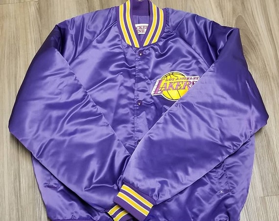 LA Lakers M&N Special Script Heavyweight Satin Jacket Purple White