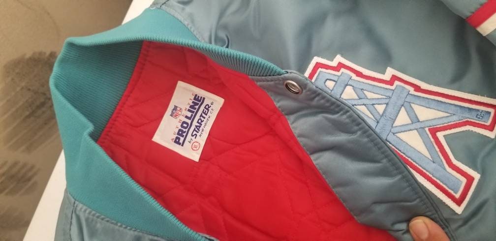 Blue and Red Starter Houston Oilers Hooded Jacket - Jackets Masters