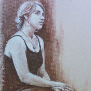 daydream believer - an original sepia charcoal drawing with white chalk by Colorado portrait artist Anita Dewitt