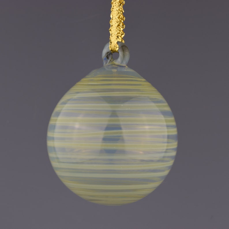 Striped Christmas Bulb Hand Blown Glass Ornament Clear with Green Stripes