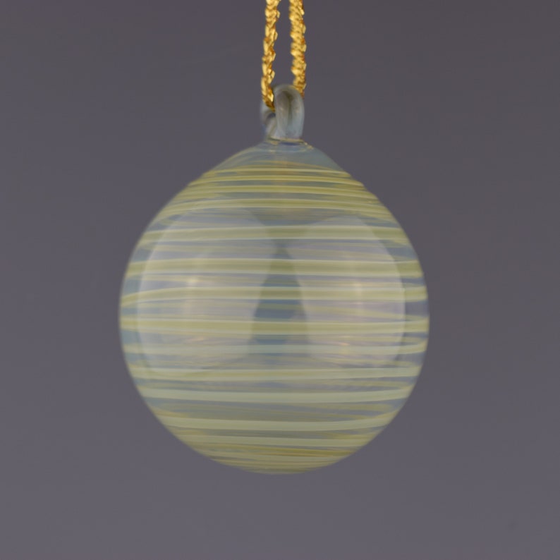 Striped Christmas Bulb Hand Blown Glass Ornament Clear with Green Stripes