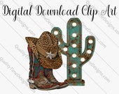 Cowboy Hat and Boots Leopard Print 002 - clipart transfer - by Quality Time Designs