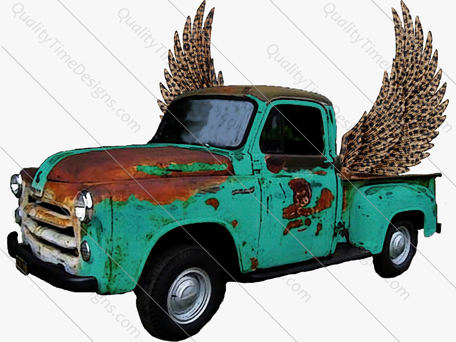 Green Turquoise Vintage Retro Chevy Truck With Leopard Wings Clipart Imagevintage Truck Clipart Blue Rusty Rustic Country Chevy Pickup