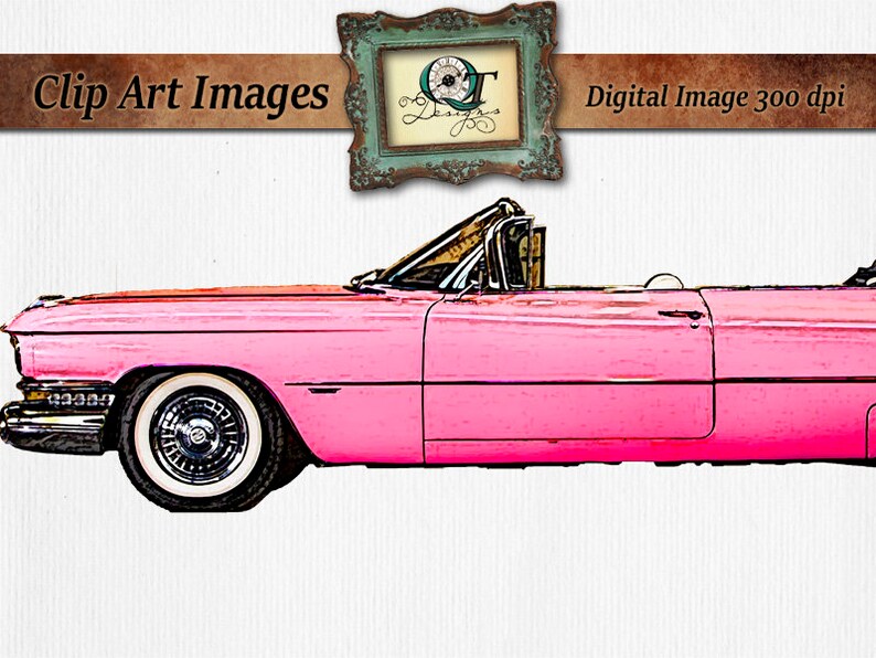 Pink Caddy Clip Art cadillac convertible graphic art Etsy