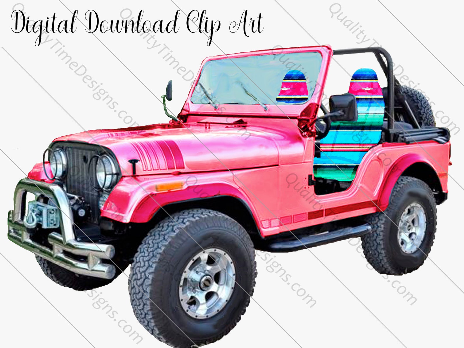 Pink Jeep SUV Off Road Serape Car Clip Art by Quality Time Etsy