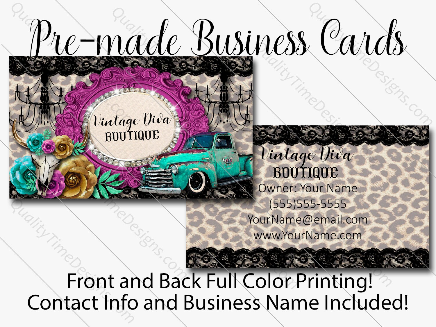 Vintage Diva Set Premade Design for Custom Business Cards Full Color Printing Front and Back marquee truck crown cactus vintage Vintage Diva Set Premade Design for Custom Business Cards Full Color Printing Front and Back marquee truck crown cactus vintage