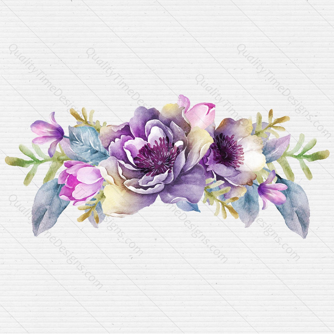 Purple Watercolor BOHO Floral Swag Clipart Image Featuring Etsy