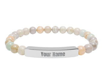 Pulsera elástica de piedra natural con nombre grabado / Pulsera de cuentas personalizada
