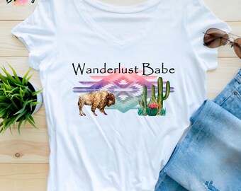 Camiseta Wander Babe, camiseta con estampado del suroeste, camiseta de cactus búfalo, camiseta bohemia del oeste.