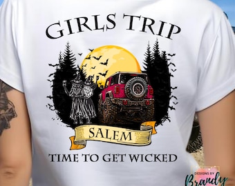 Camiseta rosa personalizada para grupo de Halloween, camiseta Salem Get Wicked, camiseta personalizada para eventos, camiseta para club de Halloween, camiseta para viaje de amigos, camiseta personalizada con bolsillo