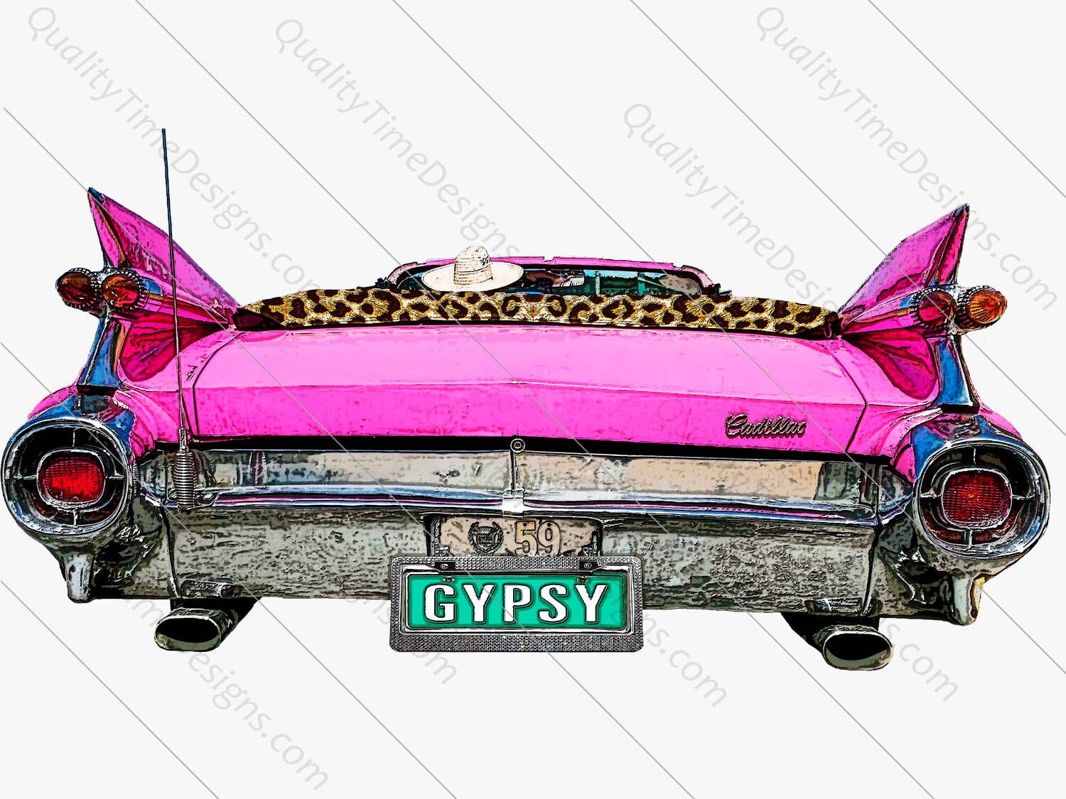 Download Pink Leapard Watercolor Vintage Cadillac Rearview Clipart ...