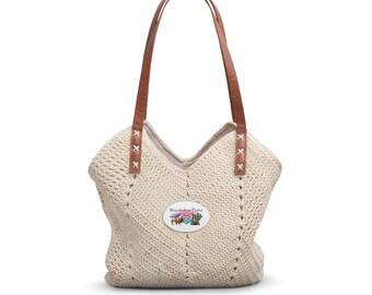 Bolso de hombro de paja tejida / Bolso de playa de ganchillo