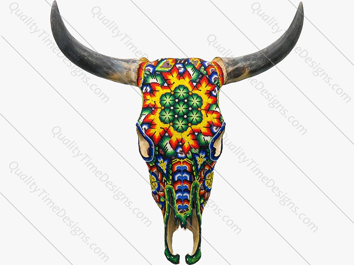 Painted Cow Skull Digital Download Transparent Background Png