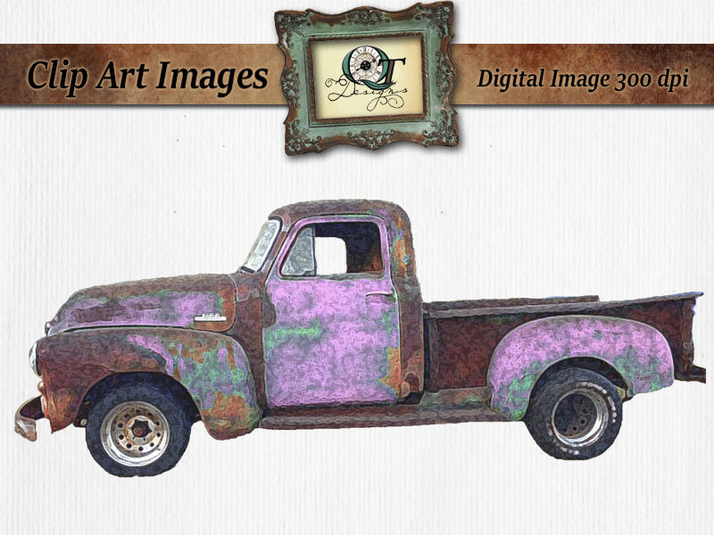 Download Watercolor Vintage Truck Clipart Pink Teal Rusty Rustic ...
