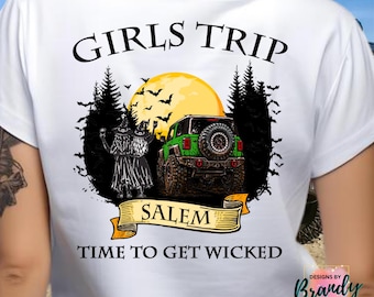 Camiseta verde personalizada para grupo de Halloween, camiseta Salem Get Wicked, camiseta personalizada para eventos, camiseta para club de Halloween, camiseta para viaje de amigos, camiseta personalizada con bolsillo