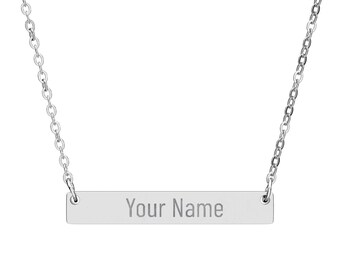 Collar con barra grabada personalizada / Acero inoxidable, hipoalergénico, diseño delgado