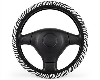 Funda para volante con estampado de cebra / Diseño animal en blanco y negro