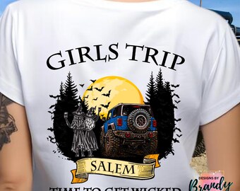 Camiseta azul personalizada para grupo de Halloween, camiseta Salem Get Wicked, camiseta personalizada para eventos, camiseta para club de Halloween, camiseta para viaje de amigos, camiseta personalizada con bolsillo