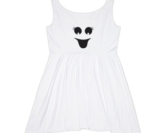 Vestido skater con estampado de carita sonriente y fantasma para niña / Estampado de carita linda