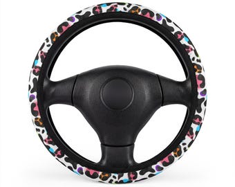 Funda para volante de coche con estampado de leopardo colorido / Estampado animal multicolor