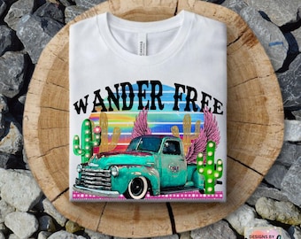 Camiseta Wander Free, camisa estilo western bohemio, camiseta vintage de camión, camiseta con estampado de cactus.