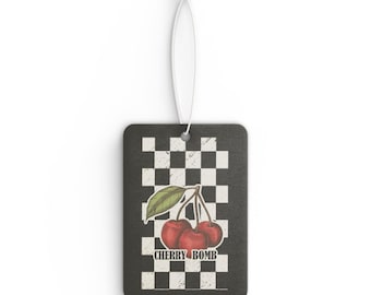 Ambientador para coche Cherry Bomb con diseño de cerezas / Diseño de tablero de ajedrez