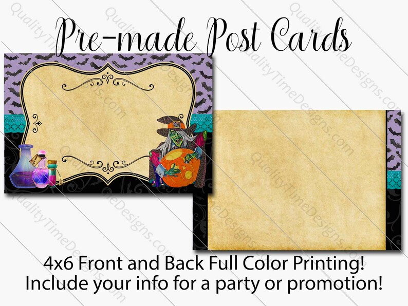 Full Color Print Front and Back Professionaly Printed Halloween Witch Party or Busines/_ Custom 4 x 6 Post Card Design and Printing