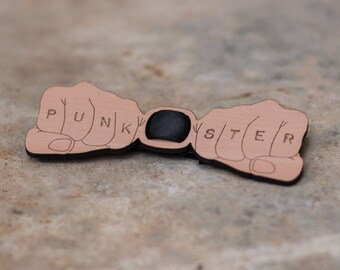 Wooden bowtie "punkster" lasercut engraved and hand painted