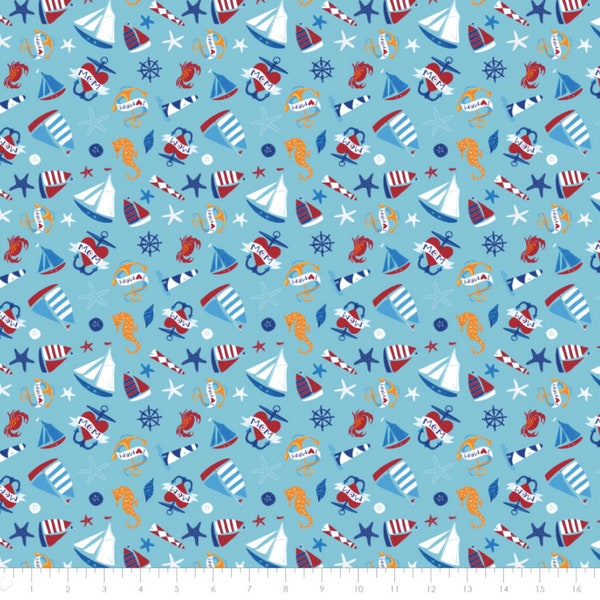 Ahoy Matey - Ocean Fabric - Fabric Cut - Camelot Fabric - Quilting Fabric - Cotton Fabric - Whale Fabric