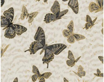 Butterfly Fabric - Grey Fabric  - Fantasia  - Cotton Fabric - Shimmer Fabric - Butterfly fabric