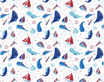 Ahoy Matey - Ocean Fabric - Fabric Cut - Camelot Fabric - Quilting Fabric - Cotton Fabric - Whale Fabric