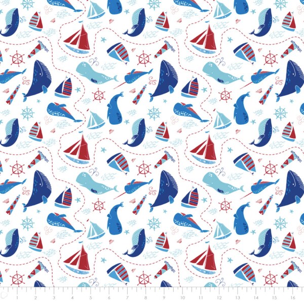 Ahoy Matey - Ocean Fabric - Fabric Cut - Camelot Fabric - Quilting Fabric - Cotton Fabric - Whale Fabric