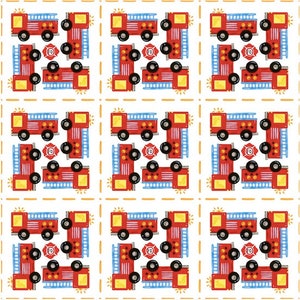 Fire engines in squares - Precut - Yard - Half Yard - Fat Quarter - Cotton Fabric - Quilting Fabric - Blank Quilting Company