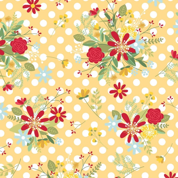 Red, White & Bloom 1 Yard Cut Kim Christopherson, KimberBell Polka dot flower