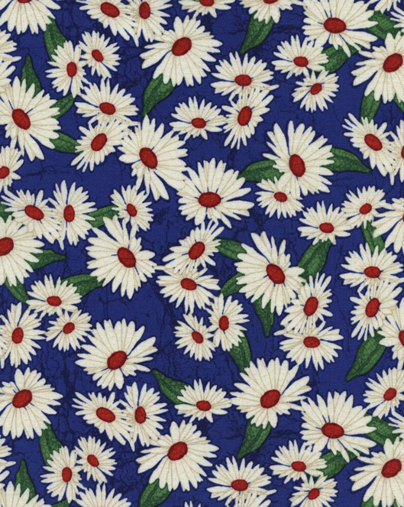 Mosaic Daisies Royal - 1 Yard Cut - Timeless Treasures Fabric - Cotton ...