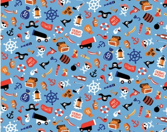 Pirates&#39;s life - Fabric Cut - Riley Blake Designs - Cotton Fabric - Quilting Fabric- Pirate Fabric - C7353 - Shark Fabric