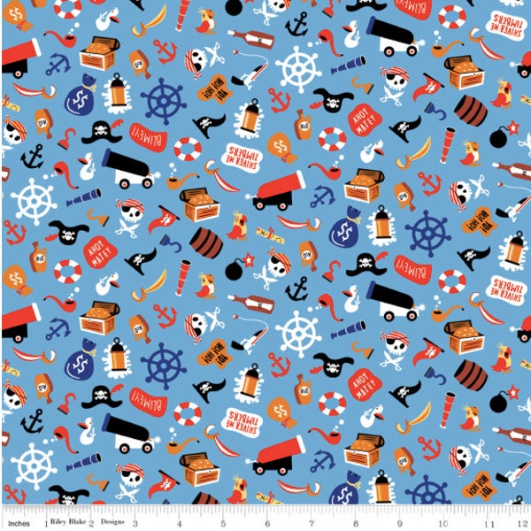 Pirates's life - Fabric Cut - Riley Blake Designs - Cotton Fabric - Quilting Fabric- Pirate Fabric - C7353 - Shark Fabric