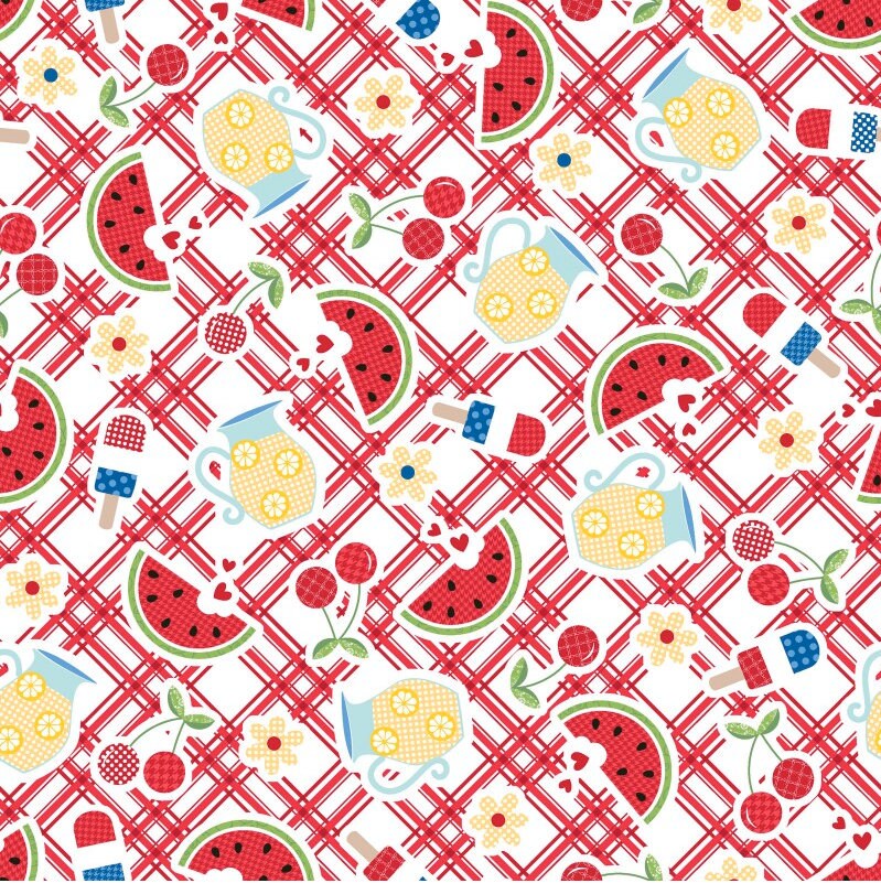Red, White & Bloom 1 Yard Cut Kim Christopherson, KimberBell Picnic Table Red