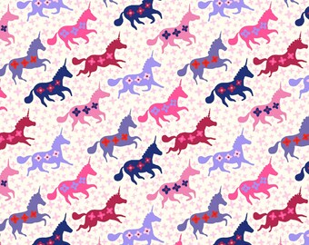 Galloping unicorns - 1 yard cut  - Unicorn Fabric  - Cotton Fabric - quilting fabric - Purple Fabric - Mask Fabric