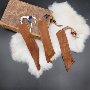 Buffalo hide bookmark with beaded dangles