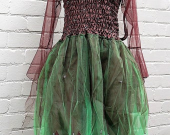 Fairy Dress (with Sleeves and Wings) - Women's ONE SIZE (Aus 8-16) - Brown & Greeen