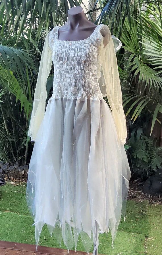 Fairy Dress (with Sleeves and Wings) - Women's ONE SIZE (Aus 8-16) - Ivory & Silver Fairy Dress (with Sleeves and Wings) - Women's ONE SIZE (Aus 8-16) - Ivory & Silver
